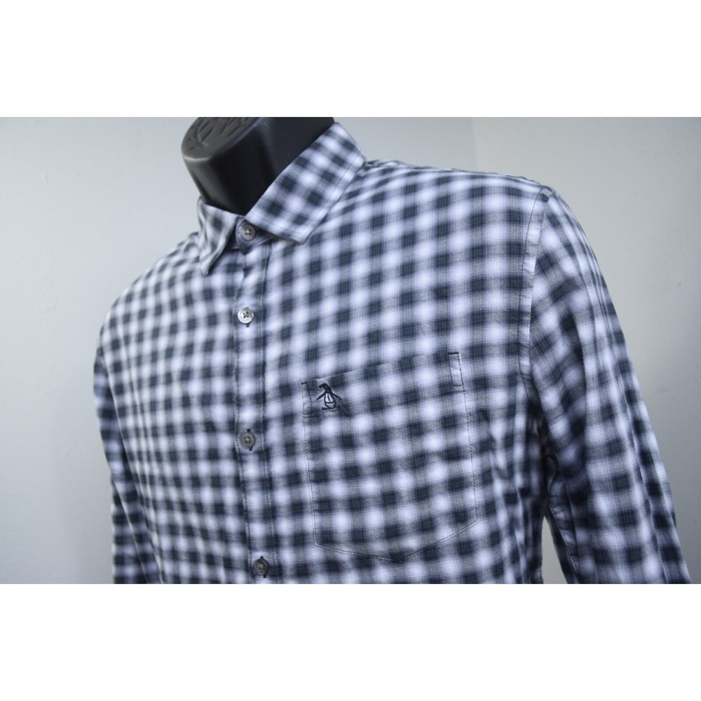 Penguin Button Up Dress Shirt Heritage Slim Fit Plaid Long‎ Sleeve Mens Medium